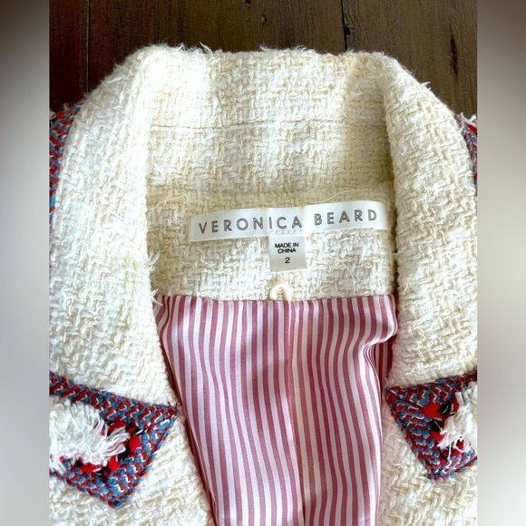 Veronica Beard Ivory Cream Cutaway Dickey Tweed Single Button Jacket Blazer - Picture 8 of 10